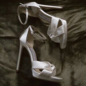 JIMMY CHOO ROSIE 120 SATIN IVORY HEELS WORN ONCE SIZE 6.5 (36.5)